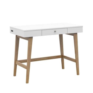 lot 161 image: Twin Star Home 40 in. Rectangular White Wood 1 Drawer Writing Desk with USB Charging Ports