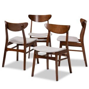 lot 162 image: Parlin Light Grey and Walnut Brown Fabric Dining Chair (Set of 4)