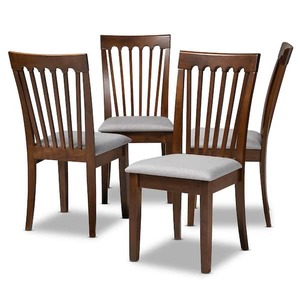 lot 164 image: Baxton Studio Minette Grey and Walnut Fabric Dining Chair (Set of 4)