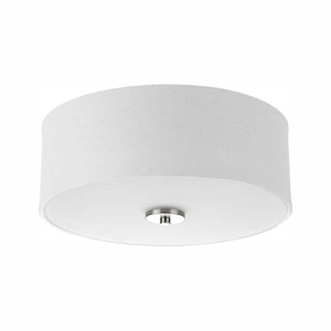 lot 176 image: (3) Progress Lighting Inspire Collection 13 in. Transitional Brushed Nickel LED Bedroom Drum Shade Ceiling Light with White Linen Shade