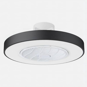 lot 181 image: TOZING 21 in. Integrated LED Indoor Modern Black Caged Round Enclosed Flush Mount Ceiling Fan Light with Remote for Bedroom