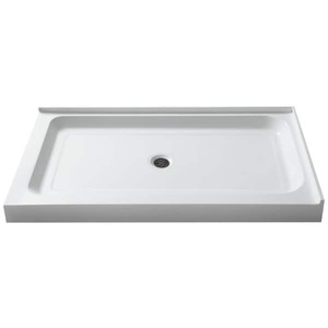 lot 185 image: Port Base Series 36 in. L x 48 in. W Corner Shower Shower Pan Base with Center Drain in Glossy White Marine Acrylic