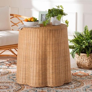 lot 224 image: Palm 28 in. Honey Round Wicker Rattan End Table