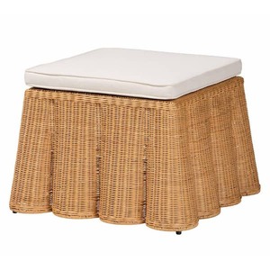 lot 225 image: Palm Honey Rattan Ottoman with Cushion