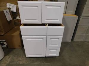 lot 201 image: lot of 3--Hampton Bay Hampton Kitchen Cabinet in Satin White