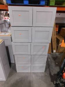 lot 199 image: lot of 10-Hampton Bay Westfield Dusk Gray Shaker Stock Assembled Wall Kitchen Bridge Cabinet (30 in. W x 12 in. D x 12 in. H)