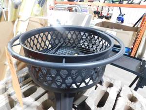 lot 204 image: Hampton Bay Piedmont 29.6 in. W Black Steel Wood Outdoor Fire Pit with Screen and Poker Included
