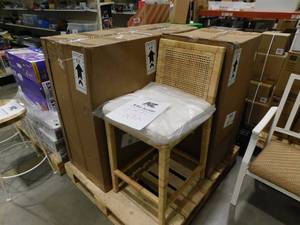 lot 232 image: lot of 4--Sofia 40.2 in. Natural Wood Rattan Low Back Counter Height Bar Stool