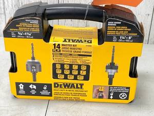 lot 35 image: DeWalt 14-Piece Master Kit Bi-Metal Holesaw Set