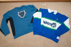 lot 26 image: Vintage Timberwolves Long Sleeve Polo and Timberwolves Crew Neck