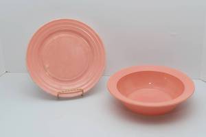 lot 116 image: Vintage Milk Glass Bowl and Pate with Platonite Pink Finish