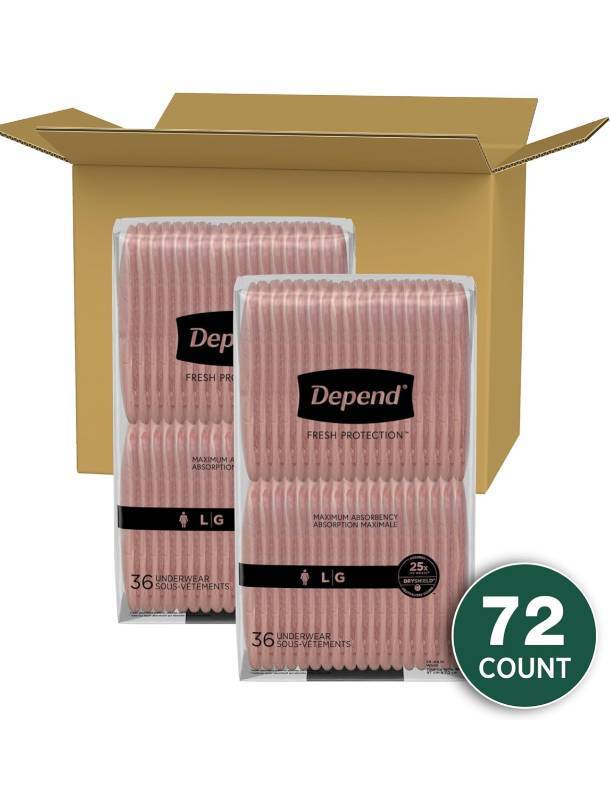 lot 68A image: 72 Brand New Adult Depend Incontinence Underwear Size Large $56 Retail B