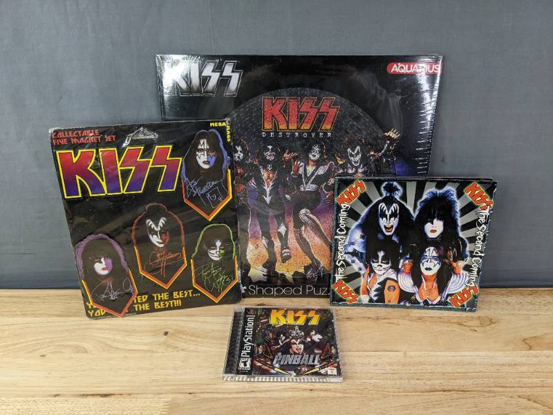 lot 119 image: New 450 Piece KISS Puzzle, KISS Pinball Playstation, KISS The Second Coming, New KISS Magnets K