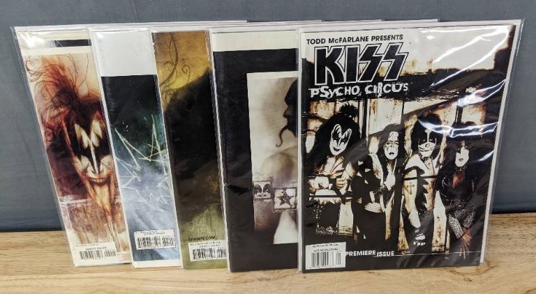 lot 170 image: Todd McFarlane Presents KISS Psycho Circus First Five Volumes Comic Book Magazines Premiere Issue, #2, #3, #4 and #5 K