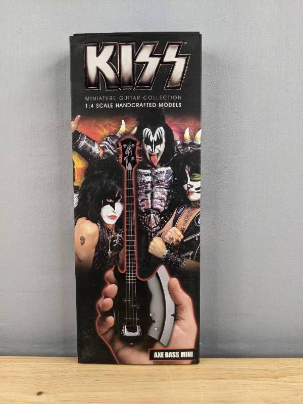 lot 49 image: KISS 14 Scale Handcrafted Miniature Guitar Model K