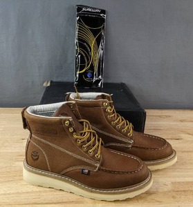 lot 29D image: New Sureway Slip Resistant Moc Toe Lace Up Work Boots Mens Size 10 Tabacco YW603M N