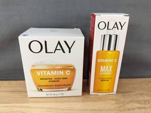 lot 26 image: Brand New Olay Vitamin C Lightweight Moisturizer and Olay Vitamin C Max 2X Peptides Serum $49.93 Retail I