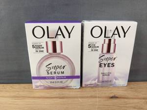 lot 10C image: Brand New Olay Skin Care Night Super Serum and Olay Super Eyes Daily Eye Serum $64.88 Retail I