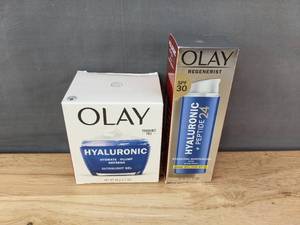 lot 5 image: Brand New Olay Regenerist Hyaluronic Acid Moisturizer and Olay Regenerist Hyaluronic  Peptide 24 Facial Moisturizer SPF 30 $63.64 Retail I