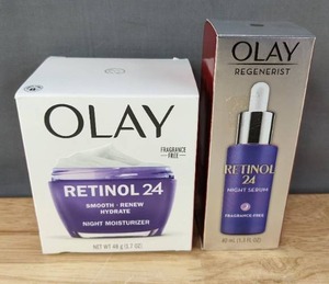 lot 39D image: Brand New Olay Face Moisturizer Retinol 24 Night Cream and Olay Regenerist Retinol 24 Night Facial Serum $59.88 Retail I