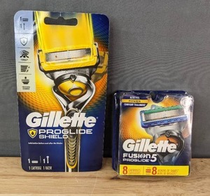 lot 41 image: Brand New Gillette ProGlide Shield Razor with Cartridge and 8 Pack Gillette Fusion ProGlide 5 Cartridges $35.63 Retail N