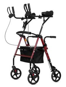lot 99D image: New ELENKER Upright Walker, Stand Up Rollator Walker, Fully Adjustment Frame for Seniors, Red $139.99 Retails B