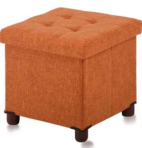 lot 142 image: New 15 Inches Orange Storage Ottoman with Wooden Legs Cube Foot Rest Stool, Square Footstool Storage $59.99 Retail B