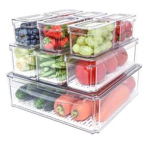 lot 134D image: New 10 Pack Stackable Refrigerator Organizer Bins with Lids B
