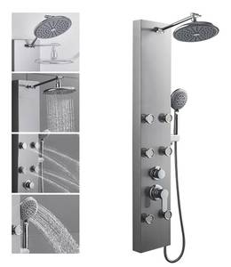 lot 116 image: Brand New ROVOGO 304 Stainless Steel Shower Panels System with 8-inch Rainfall Shower, 6 Body Jets & 5-Setting Handheld Shower Wand, Shower Tower with Adjustable Head, Stainless Steel $199.99 Retail B