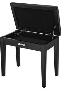 lot 131 image: Brand New Donner Piano Bench with Storage in Black $79.99 Retail B