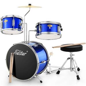lot 77D image: Brand New Drum Set Eastar 14 Drum Kit for Kids, 3-Piece with Adjustable Throne, Cymbal, Pedal & 2 Pairs of Drumsticks B