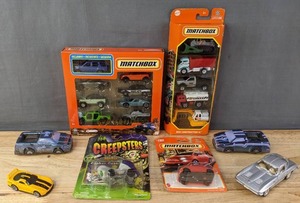 lot 71F image: New Mattel Matchbox 8 Car Pack, Mattel Matchbox MBX Construction III 5 Car Pack, Creepsters Goober Gear, Mattel Matchbox Fiat 500 Turbo, Etc. B