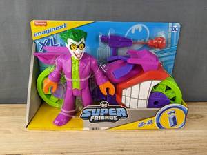 lot 47F image: Brand New Imaginext DC Super Friends The Joker XL Figure and Laff Cycle Vehicle Set Toy B