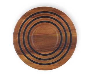 lot 161F image: Brand New Le Creuset Magnetic Wooden Trivet Acacia Wood with Black Silicone Rings $50 Retail B