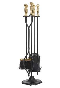 lot 234A image: New Amagabeli Garden & Home Fireplace Tools Set 5 Pieces Log Gold Handle Wrought Iron Fire Set with Stand Holder Fireset Fire Pit Indoor Outdoor Tongs Shovel Brush Poker Wood Stove Hearth Accessories $61.98 Retail B