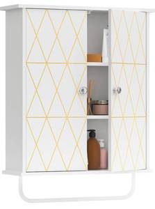 lot 237B image: New Bathroom Wall Cabinet Storage Cabinet Above Toilet with Gold Decoration and Adjustable Shelves White $79.99 Retail B