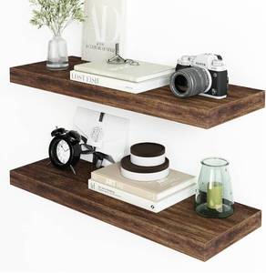 lot 197F image: Brand New Fixwal 24in Floating Shelves for Wall, Rustic Brown Wall Mounted Shelves with Invisible Brackets (2 Pack) B