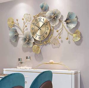 lot 185F image: New KILELI 3D Modern Metal Ginkgo Leaf Wall Clock Art B