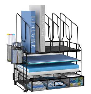 lot 622 image: New DALTACK 4-Tier Mesh Desk Organizer with Drawer and 5 Vertical File Holders $67.98 Retail B