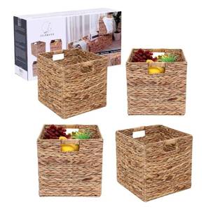 lot 627 image: New JCLD&YO9 Foldable Handwoven Wicker Water Hyacinth Storage Cube Baskets, Set of 4 Pcs, 12x12x12 $73.99 Retail B