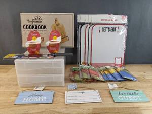 lot 534 image: Brand New Glad 8 in. Chef Knife, Cookbook Stand, 10 Garden Flags, 7 Dry Erase Boards, Egg Holder, Hanging Signs and Zinnia Grow Kits N