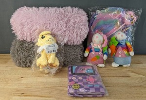 lot 535 image: Brand New Easter Bunny Rabbit Plush, Diary with Lock, Eevee Plush Doll, Fur Plush Pillows and Fairy Wings with Skirt, Headband and Wand N
