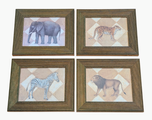 lot 30 image: Small Gold Framed Safari Animal Print Set by Shelly Hely
