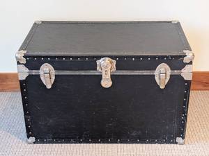 lot 63 image: Vintage Black Steamer Trunk