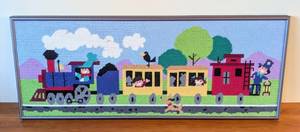 lot 48 image: Adorable Framed Vintage Train Needlepoint