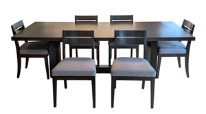 lot 3 image: Altura Nexus Black Extension Dining Room and Altura Chevron Dining Chairs with Custom Donghia Upholstered Fabric