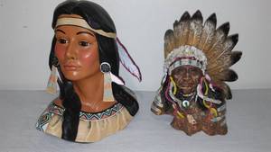 lot 351 image: Collectible Native American Artwork (2) Chief And Maiden