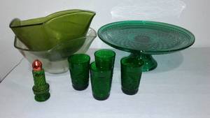 lot 357 image: Vintage Anchor Hocking Green Glass And More.