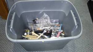 lot 425 image: Large Lot Of Misc. Silverware And Utensils In Covered Tote.