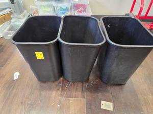 lot 198 image: (3) Three - Black Trash Cans